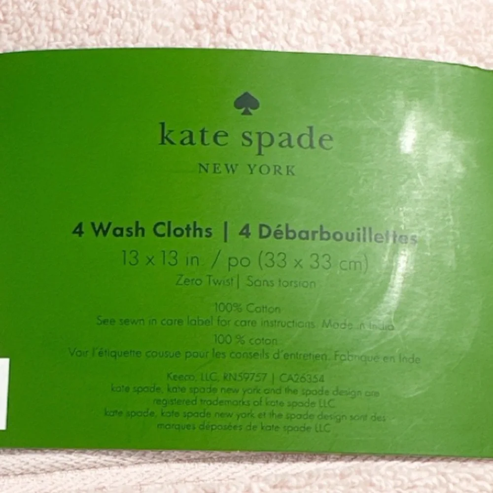 NEW Kate Spade CHALK PINK WASH CLOTHS SET/4